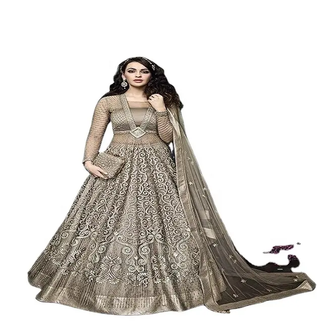 Últimas Seda Tamanho Personalizado Prata Paquistanês Longo Anarkali Ternos Para Casamento Designer Vestidos Fabricante 2023 DGB Exportação india