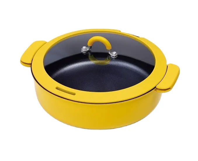 Poêle à frire RB-1722 ToMay IH 2 voies tout en un multi-usage en aluminium wok poignée amovible détachable 24cm Jaune