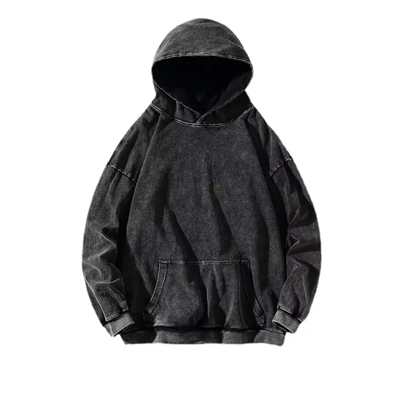 Sudadera con capucha lavada con ácido de algodón 100% de alta calidad OEM Sudadera de calidad de Terry de gran tamaño Transpirable Sin cuerda Sudadera con capucha vintage con lavado ácido