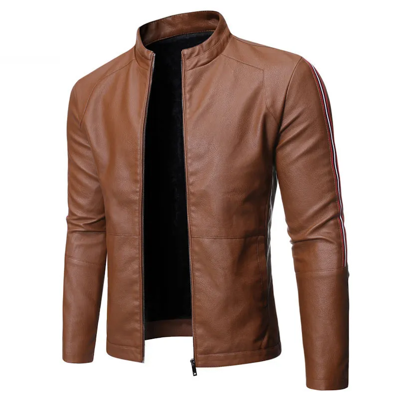 Jaqueta de couro com zipper completo para homens, casaco acolchoado quente de inverno para uso externo, com logotipo personalizado, estilo OEM ODM