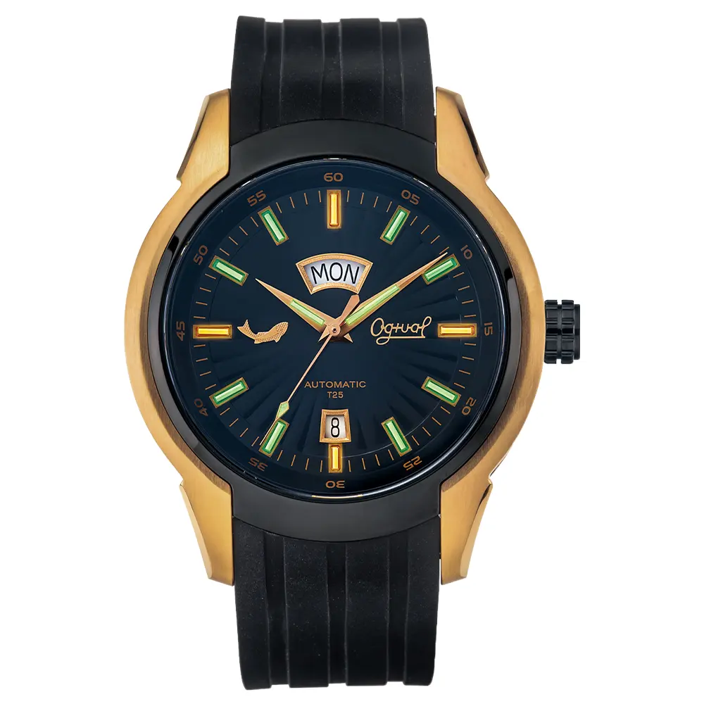 Ogival brand watch Tritium Lamp Relógio Mecânico com Data Display Aço Inoxidável SWISS movimento Automático Relógio De Pulso para Homens