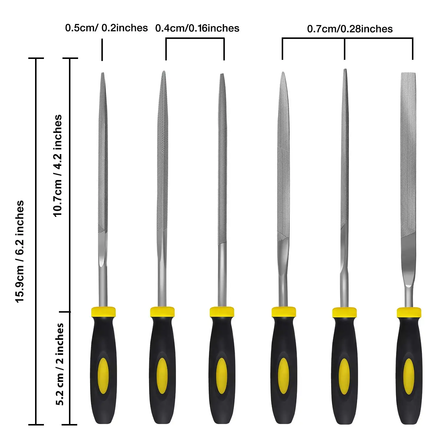 Juego de limas de aguja de metal de 6 piezas: acero de aleación endurecido incluye limas planas, de protección, cuadradas, triangulares, redondas y semiredondas