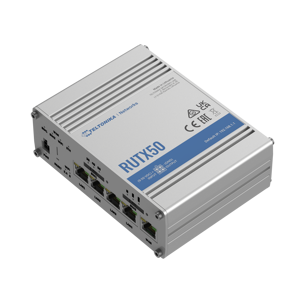 RUTX50คือเราเตอร์5G สำหรับงานอุตสาหกรรมที่ทนทานซึ่งมีพอร์ตอีเธอร์เน็ตกิกะบิต5X พอร์ต, WIFI, dual-SIM, GPS, CPU อันทรงพลังและ rutos - Product Image 1