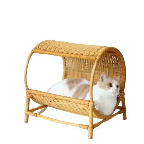 Adjustable size Comfortable Cat Sleep Pet Nest Wicker Rattan Pet Bed Pet Dog Tent Bed House Handmade