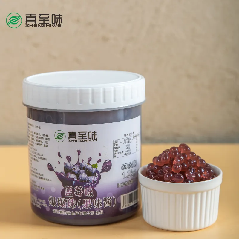 Di alta qualità frutta aromatizzata Private Label Popping perle Boba Bubble Tea ingredienti Tapioca palla mirtillo Bursting Boba