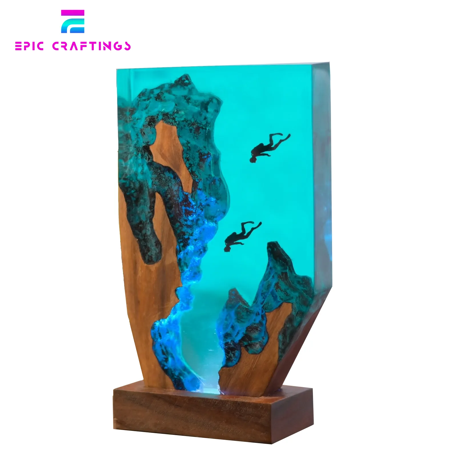 Personalizado Epoxy Marine World Resina Ocean Night Light Table Lamp Creative Scuba Divers Epoxy Night Lamps Whale Decoração para casa