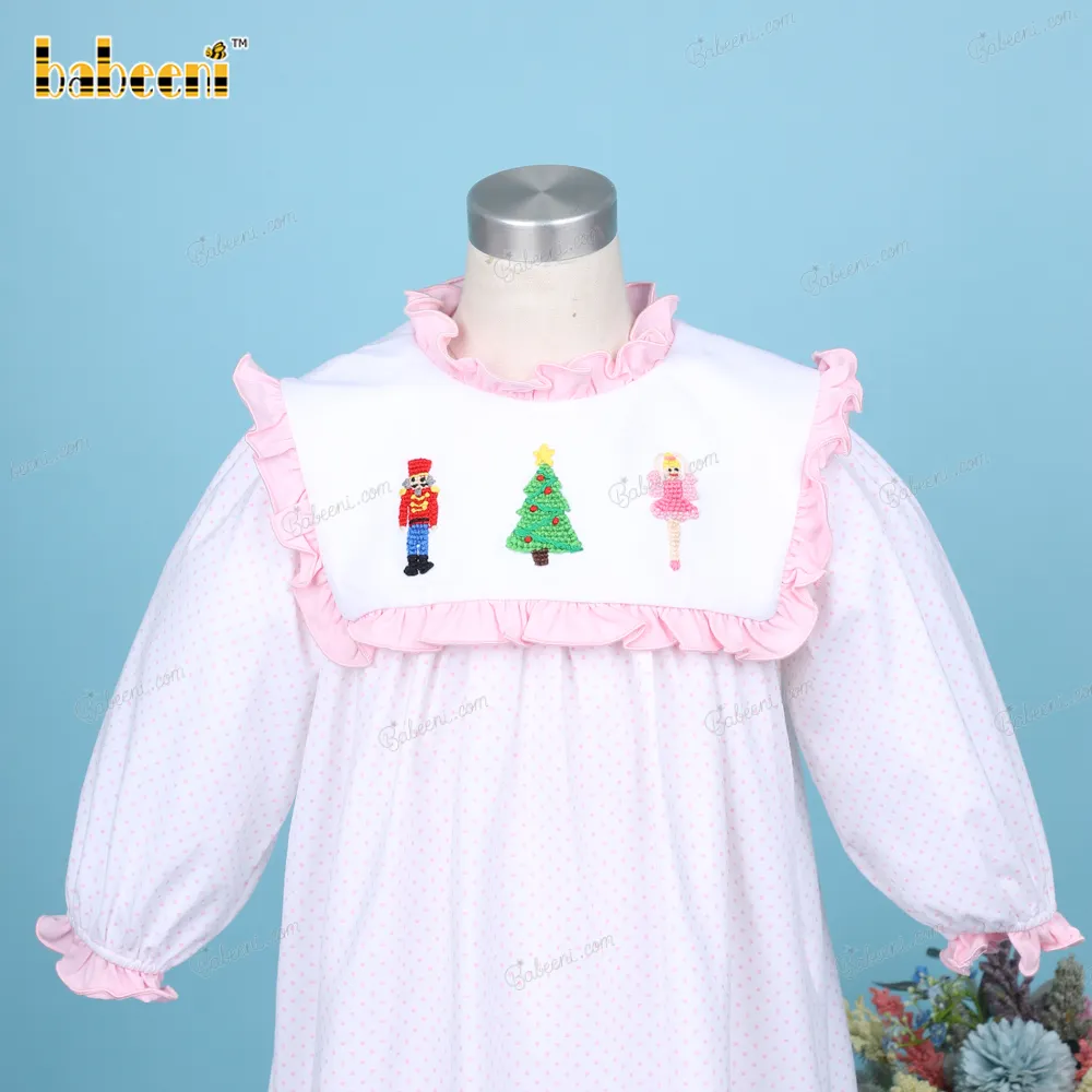 רקמה סרוגה ארוך שרוול שמלת חג המולד מפצח אגוזים עבור ילדה OEM ODM ילדים חלוק שמלת במלאי סיטונאי-BB3226