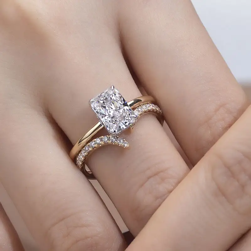Anelli 925 in argento Sterling di alta qualità taglio radiante gioielli all'ingrosso 3ct solitario donne anelli di nozze Bypass anelli di fidanzamento