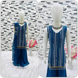 宝莱坞设计师Kid <span class=keywords><strong>Lehenga</strong></span> Choli丝绸民族服装印度巴基斯坦婚礼派对服装刺绣传统萨尔瓦卡梅兹