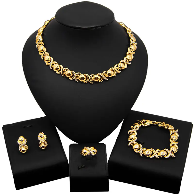 Zhuerrui-conjunto de joyas artificiales chapadas en oro de 18k, joyería de moda con diamantes en forma de Xoxo, venta al por mayor