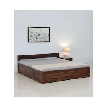 Beautiful Style Wooden Bed Frame with Storage Inside Handmade Natural Polished Solid Wood King Size bed For Hotel Bed for Adults