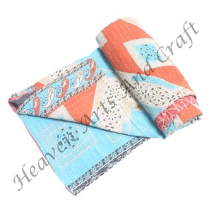 Chăn dệt tay kiểu <span class=keywords><strong>Kantha</strong></span> Rajasthan cổ điển, chất liệu <span class=keywords><strong>sari</strong></span> cũ, may hai mặt, nặng, kiểu ghép mảnh, chăn bông nặng - Product Image 4