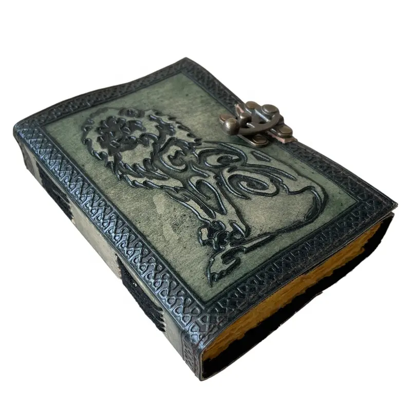 Journal en cuir vintage livre d'ombres lion cahier vert charbon de bois deckle papier d'art fait à la main couverture planificateur grossiste en cuir