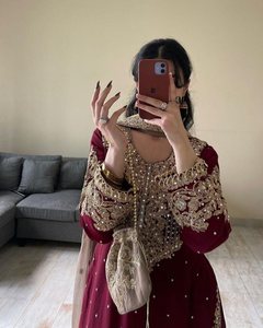 מעצב georgette אמיתי קידוד רצף רקמה עבודה רקמה שררה העליונה עם דופטה בורדו