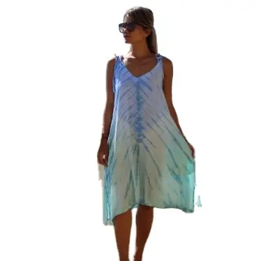 Qualität weiche bunte aus gezeichnete Kleider für Frauen ärmellose Tie Dye Fashion Beach Cover Up Kleid