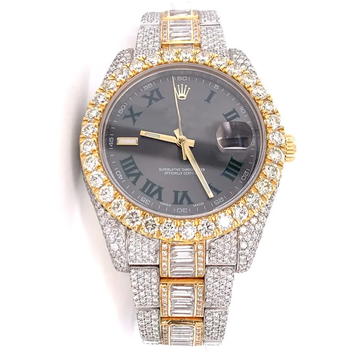 Jam tangan mekanis untuk pria wanita, arloji berlian emas mawar mewah VVS Moissanite terbaik