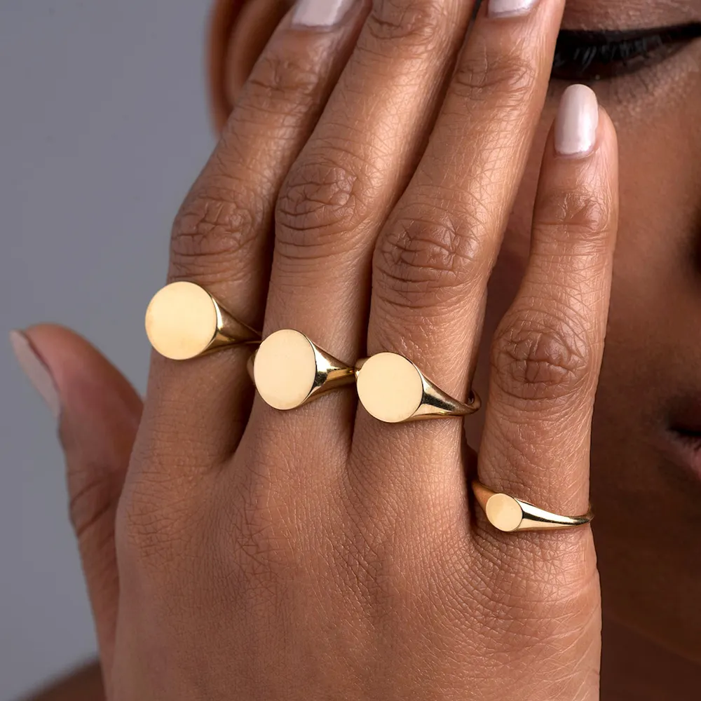 LYBURCHI 925 plata esterlina oro amarillo Vermeil Mini Oval personalizar anillo grabado diamante Marquesa anillos de sello personalizados