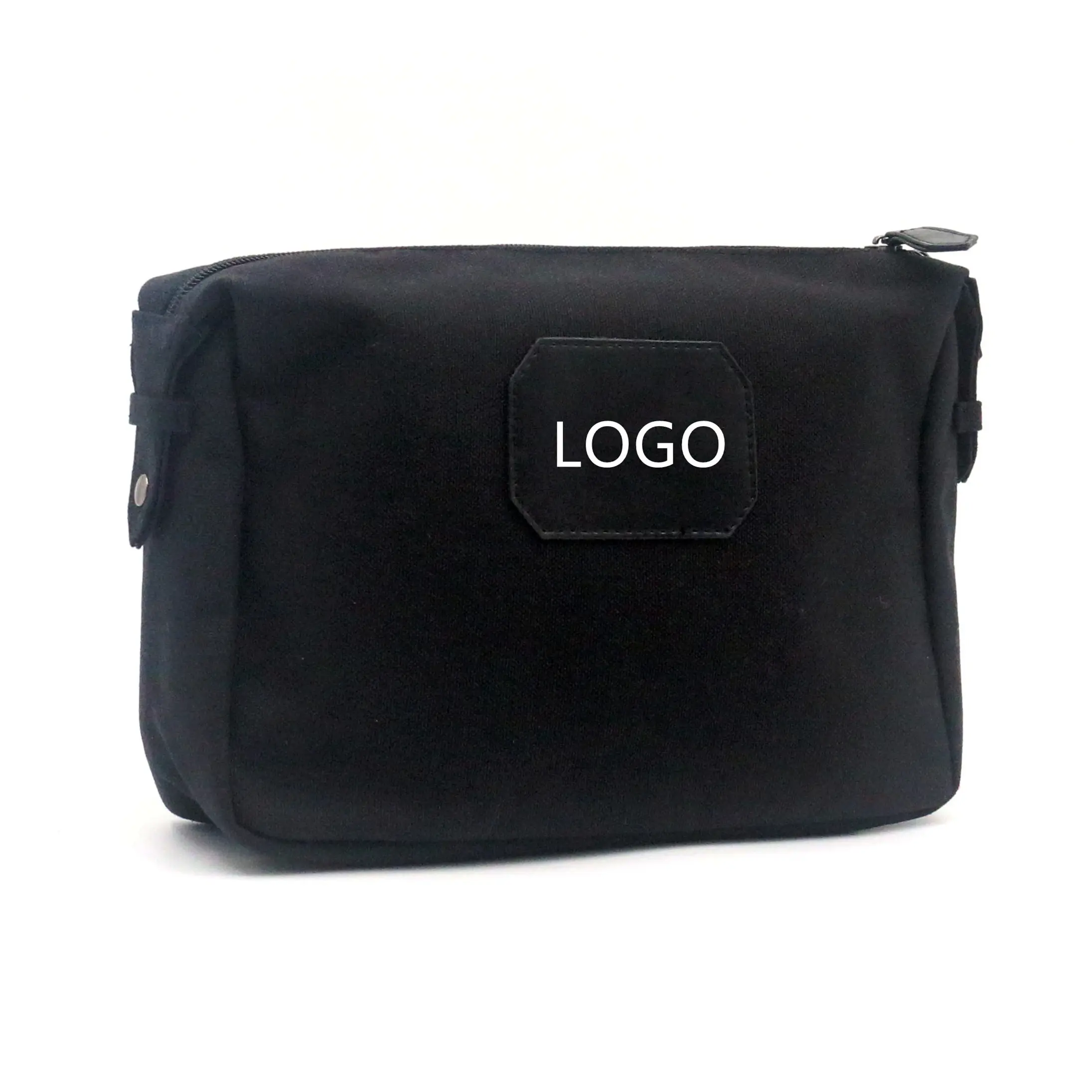 2023 New Product Eco-friendly Canvas Toiletry Bag Exquisite Design Classic Square Shape Black Canvas Durable Fabric Cosmetic Bag
