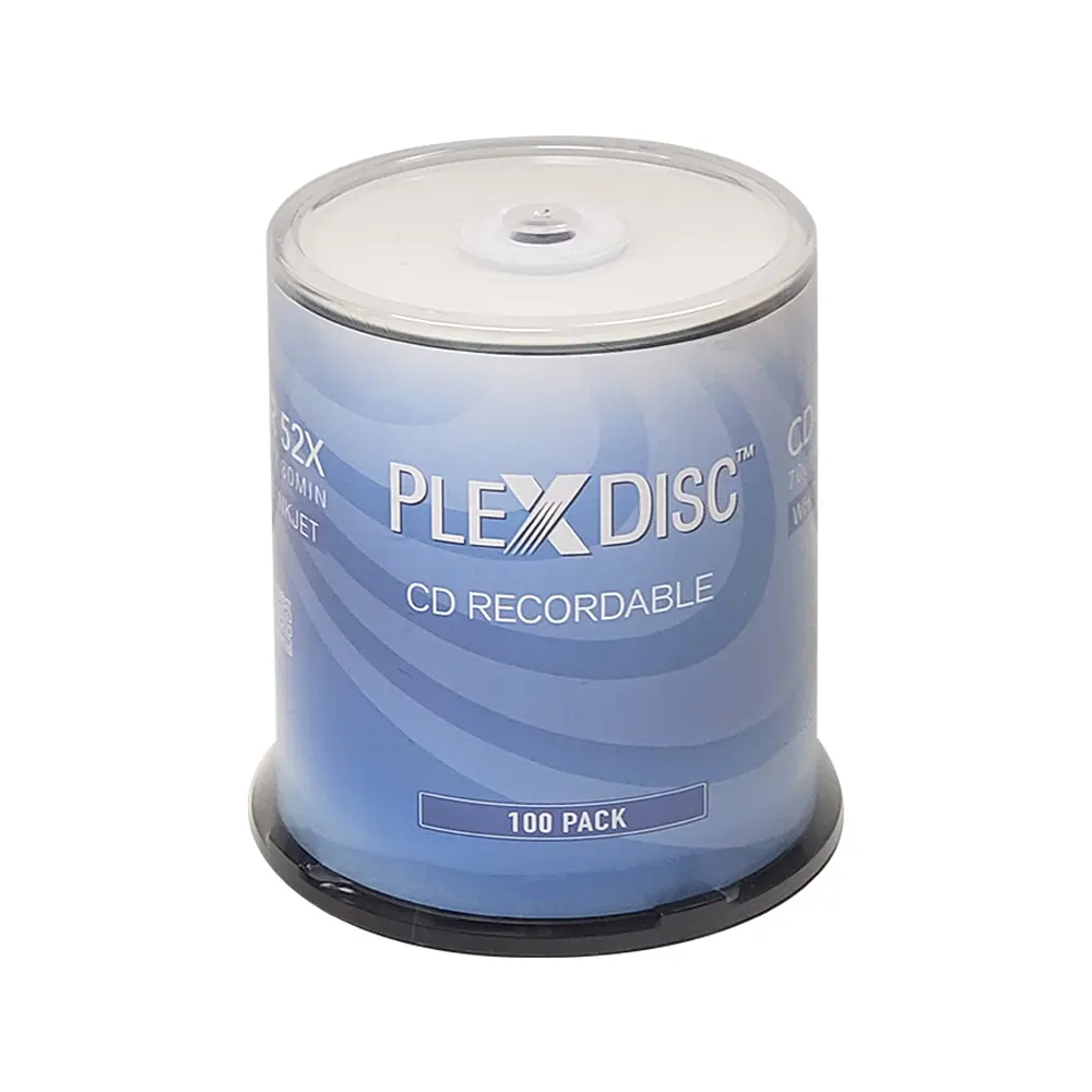 PlexDisc 700MB 52X White Inkjet Hub Medios grabables imprimibles-100pk Cake Box (FFP) 631-205-BX, 100 Discos