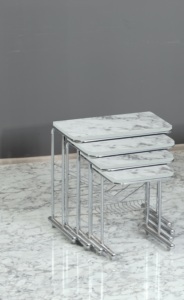 Mesas anidadas de diseño europeo moderno, Juego de 4 Patas de metal cromado con laminado MDF en 3 colores para muebles de sala de estar - Product Image 3