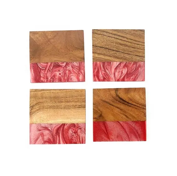 Alas Dekorasi Bar rumah kualitas tinggi untuk cangkir Acacia kayu epoksi Resin aksesori meja berbentuk kustom gaya Eropa