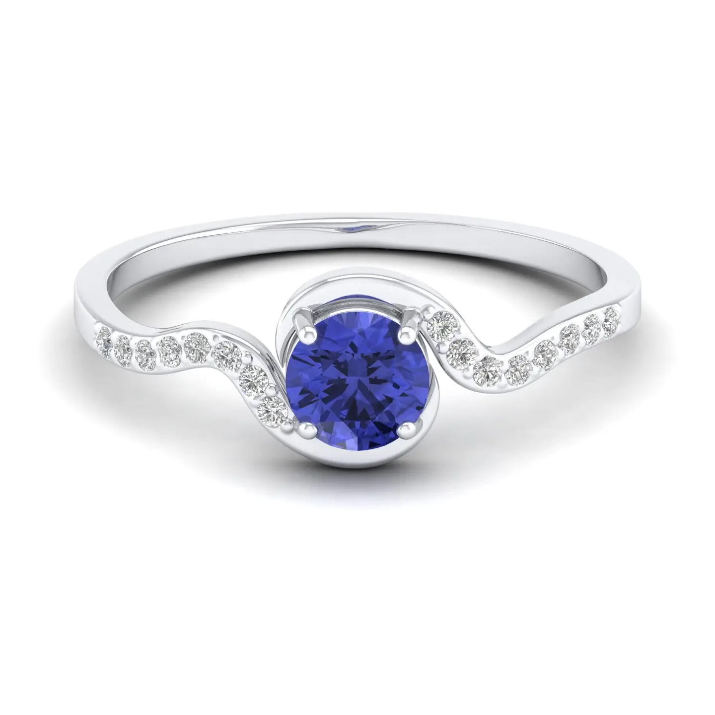 Radiant reflections tanzanite พลอยพร้อมด้วยเพชรแท้ธรรมชาติ18K แหวนโซลิแทร์ทองคำขาวแหวน December