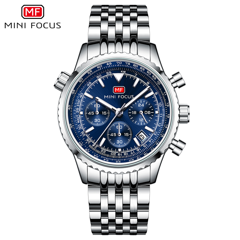 3 blue dial silver steel strap