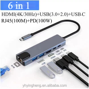 All-in-one 6-in-1 Type-C ฮับกับ RJ45อีเธอร์เน็ต2พอร์ต USB คู่ชาร์จ PD เอาท์พุท HDTV ในสต็อก - Product Image 2