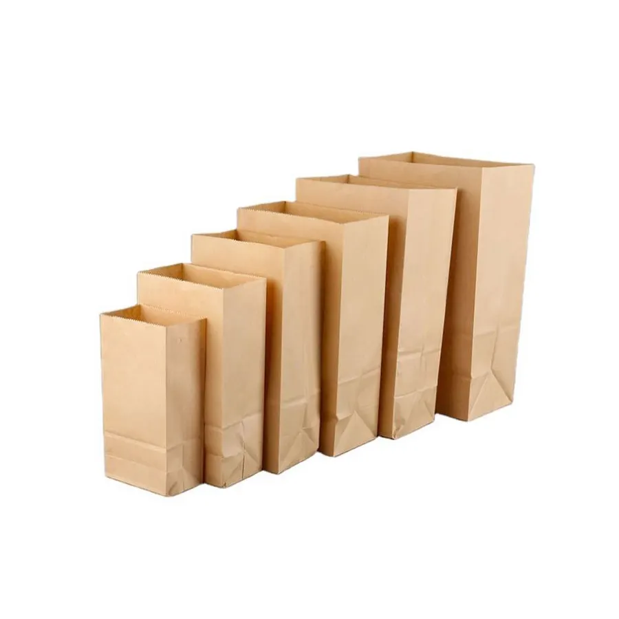 Bolsas de papel Kraft marrón desechables para pan, sándwich, fondo plano, comida para llevar, bolsa de papel