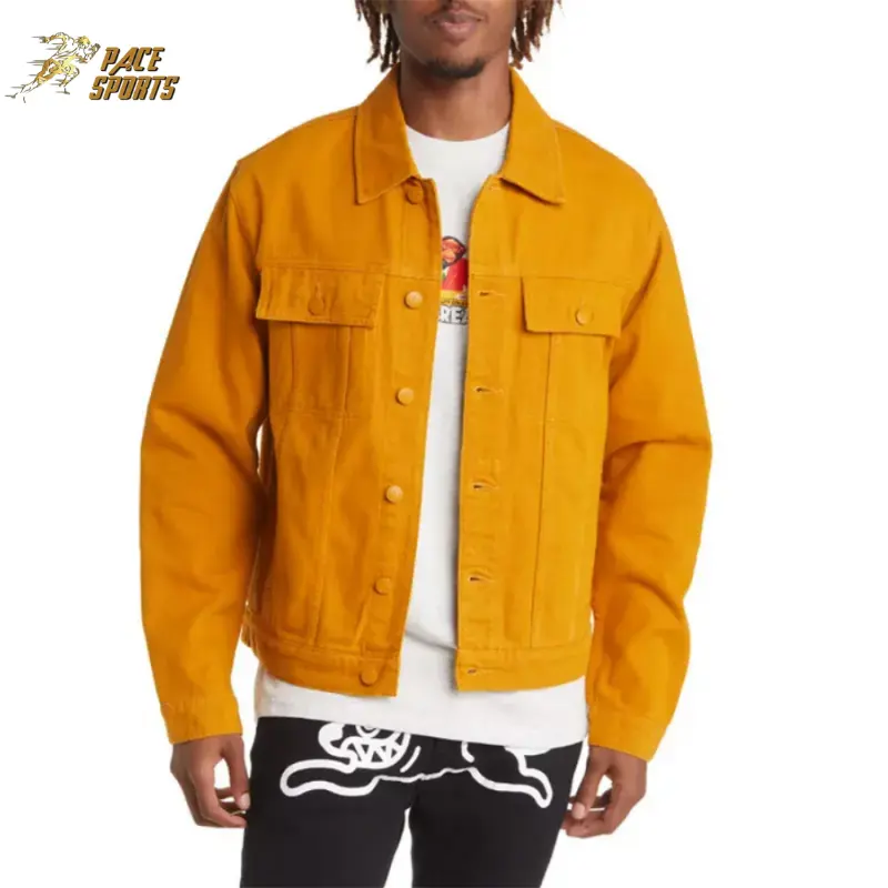 OEM 2024 Nueva llegada amarillo de calidad superior al por mayor ropa de calle Casual Slim Fit chaqueta de mezclilla con logotipo personalizado