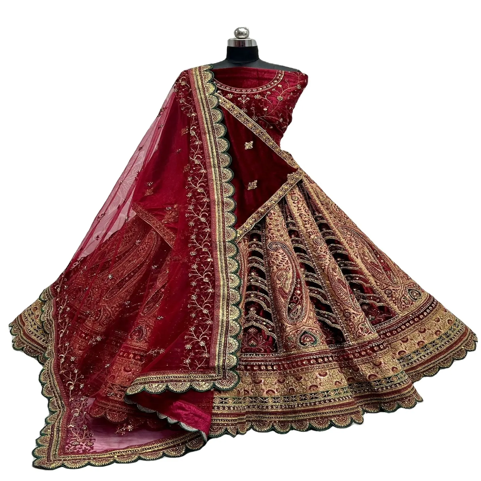 Lehanga choli de terciopelo de diseñador para mujer para bodas compras en línea Surat India pakistaní vestidos de boda real colección 2023