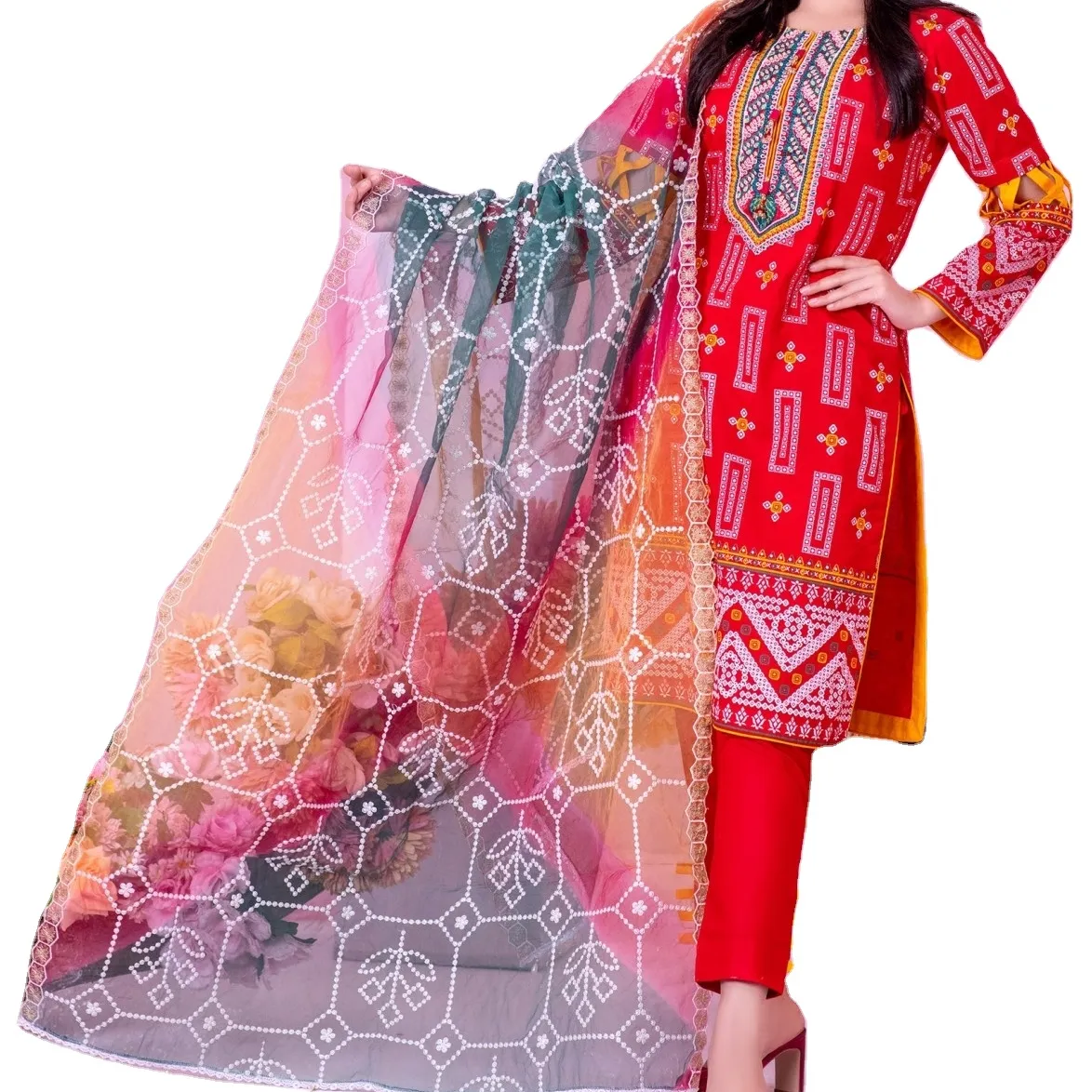 Salwar Kameez Anzug Designer Indian Pakistani Long Shirt Kleider Neck Embroidered Printed Dress Lawn Kurti Kollektion