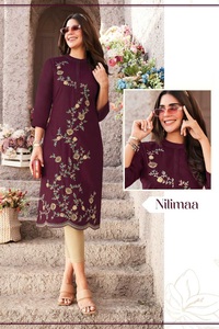 设计师可爱的超级打击Kurtis纯棉亚麻与不同类型的时尚刺绣作品 - Product Image 5