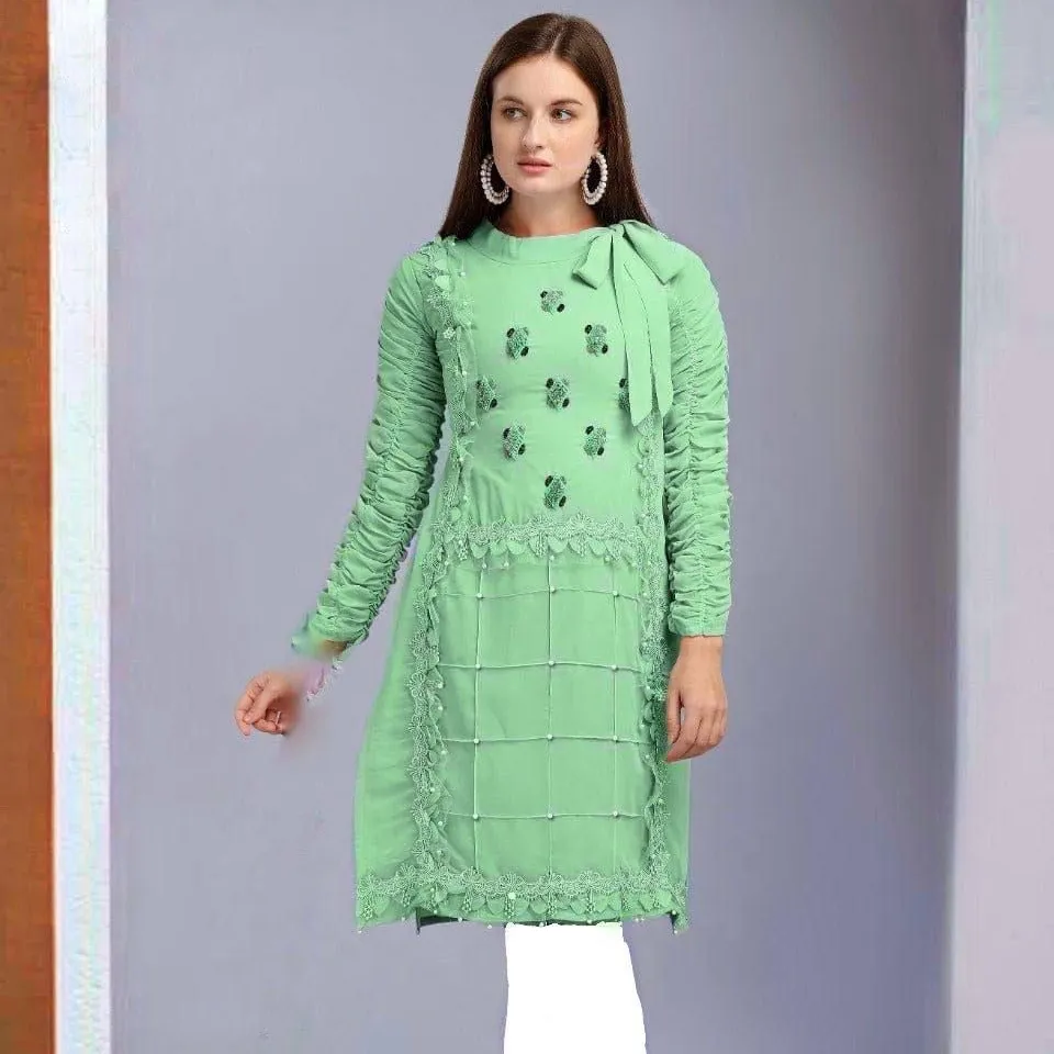 Georgette cáo nặng với công việc tay đẹp & thiết kế ren ngọc trai làm việc kurti