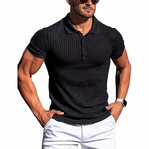 MRMT2024真新しいメンズポロ<span class=keywords><strong>T</strong></span>シャツ男性スポーツトップス用高弾性垂直バースリーブポロシャツスリムフィットニット<span class=keywords><strong>T</strong></span>シャツ