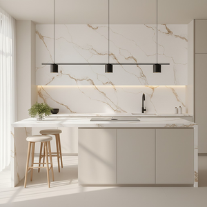 Oem sang trọng calacatta vàng trắng tĩnh mạch đá cẩm thạch nhìn Đá Nhân Tạo thạch anh <span class=keywords><strong>Countertop</strong></span> cho nhà bếp phòng tắm Vanity bàn tiếp tân - Product Image 4