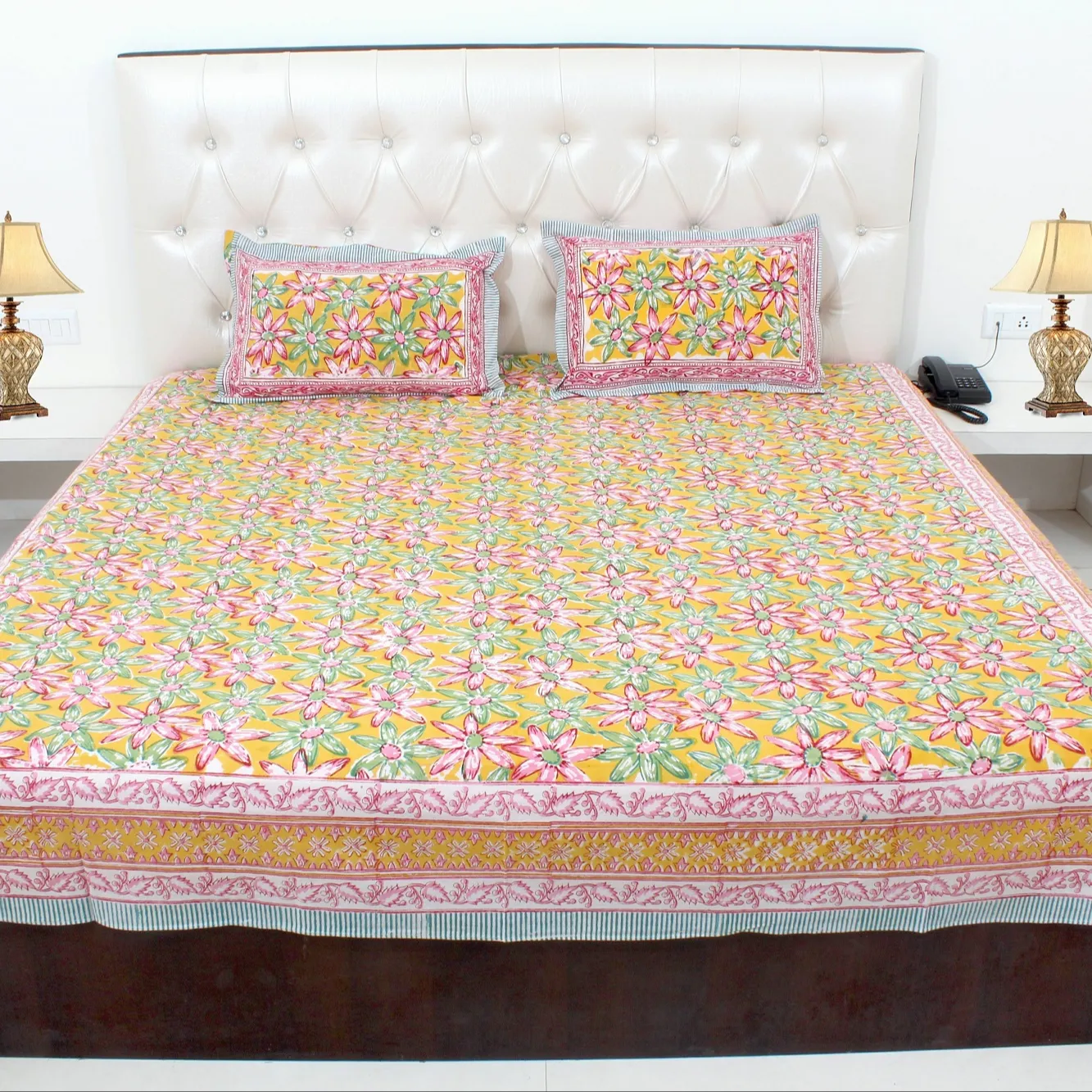 Jaipuriデザイン手作り寝具ベッドシーツコットンベッドサイズハンドブロックプリントベッドカバーセット卸売インドのベッドシーツ