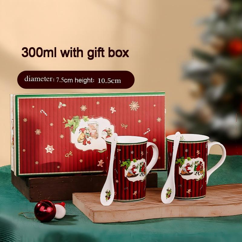 Tasse/cuillère à double anse, rayures vintage, coffret cadeau