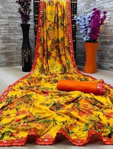 マルチカラー限定インドボリウッドデザイナーGeorgette <span class=keywords><strong>Sari</strong></span>エレガントな刺繍プリントサリーチュニック大人のウェディングパーティー