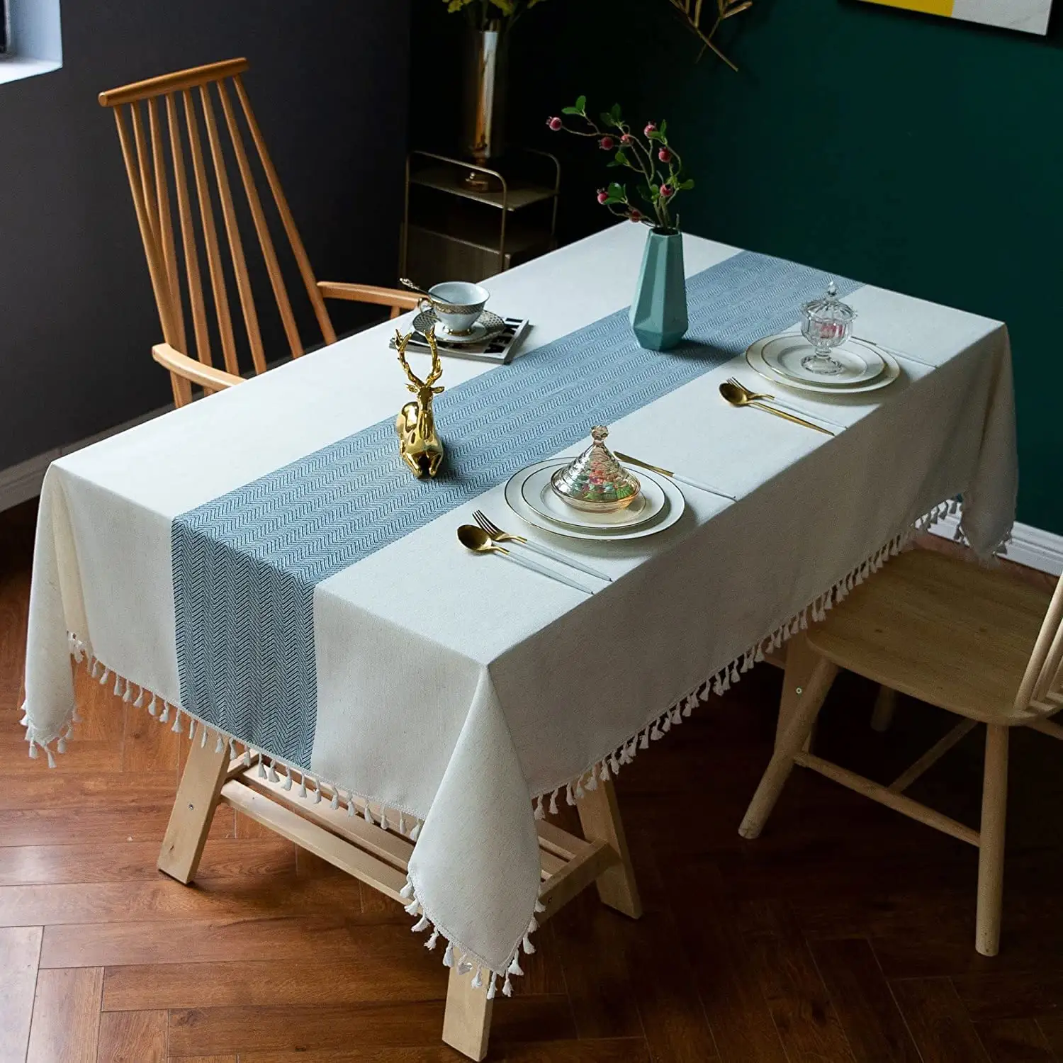 Moderna colección de ropa de mesa de algodón 100% Premium impermeable y resistente a las manchas cubierta de mesa de comedor para banquetes patrón Floral