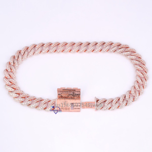 Miami Cuban 20mm 3 Rows Vvs Lab Grown Diamond 14k Solid Rose Gold Iced Out <strong>Big</strong> Round Custom Lock Cuban Link <strong>Chain</strong> for Men - Product Image 6