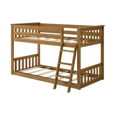 GOODFRIENDSHIP Estrutura de cama baixa dupla sobre dupla com escadas e guarda-corpos, beliche de madeira para crianças adultas
