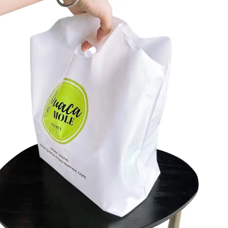 Çin fabrika kalıp kesim delme yama kolu plastik torba gıda sanayi hizmeti gitmek için restoran çıkar taşıma çantası