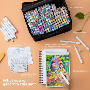 Ohuhu 216-color <strong>Markers</strong> Brush &amp; <strong>Chisel</strong> Dual <strong>Tips</strong> Alcohol-based Art <strong>Marker</strong> Set for Artist Adults Coloring Illustration
