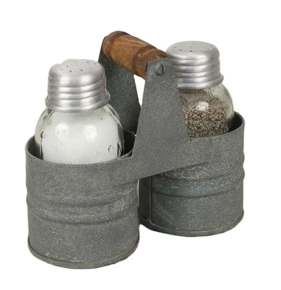 Cubo de transporte de sal y pimienta galvanizado de metal para utensilios de cocina, mesa de comedor, uso en hoteles y restaurantes
