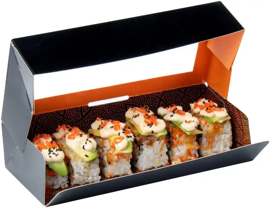 TH CB-211 Custom fornisce scatola di Sushi con finestra media in carta nera da asporto di lusso per ristorante OEM