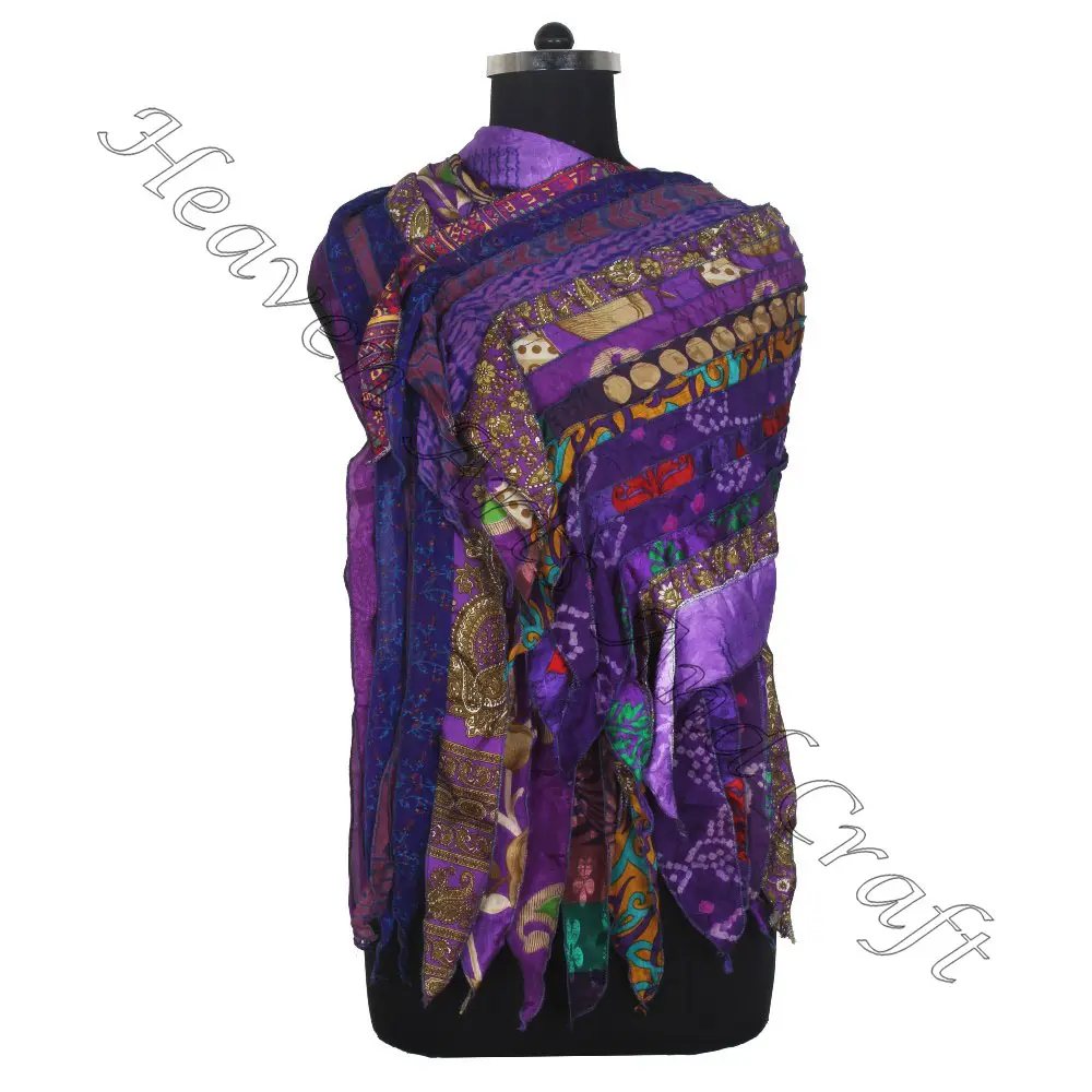 Tái Chế Lụa Sari 15 Dải Boho Khăn & Stoles Tái Chế Bán Buôn Nhà Sản Xuất Từ Ấn Độ Sari Các Bản Vá Lỗi Có Thể Đảo Ngược Khăn Màu