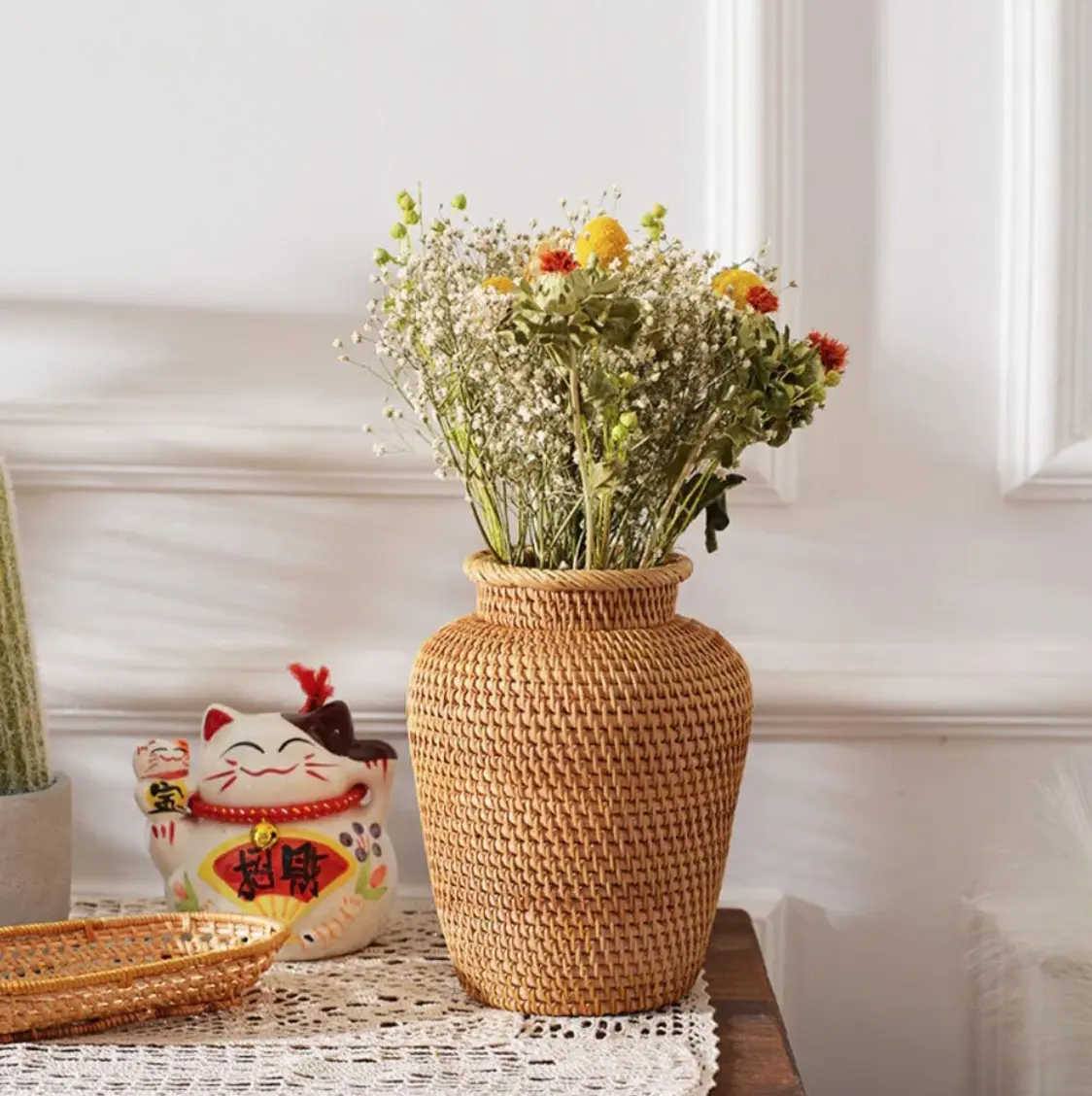 Vaso di fiori in Rattan di materiale naturale intrecciato a mano di alta qualità sostenibile di arrivo caldo