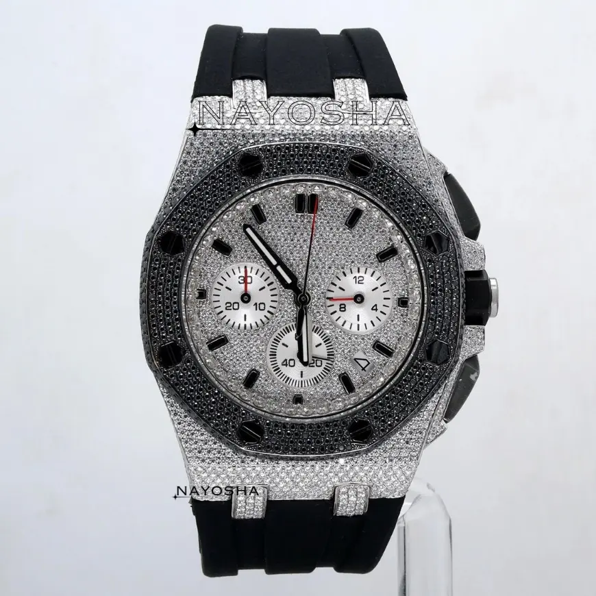 Montre Hip Hop personnalisée entièrement automatique bicolore en acier inoxydable avec diamant Moissanite VVS de couleur D unisexe pour l'exportation en Inde