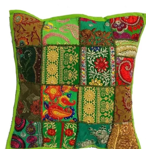 Fundas de cojín de retales bordadas a mano, fundas de almohada decorativas indias, fundas de cojín para sofá, ropa de cama